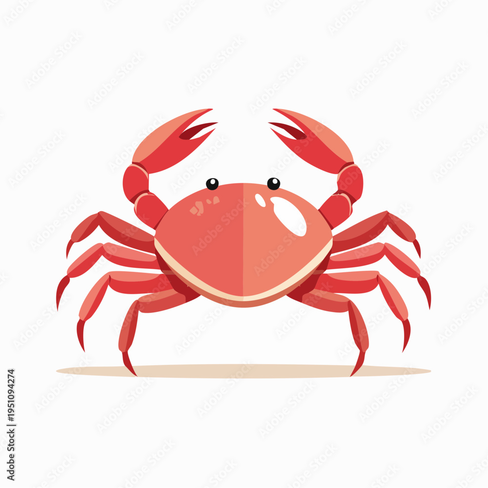 Fototapeta premium Illustration of a bright red crab with large claws and segmented body on a white background
