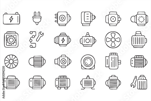 Obraz na płótnie Mechanical Engineering Motor Components Outline Icon Collection