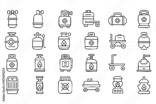 Gas Cylinder And LPG Propane Tank Outline Icon Set For Energy Concepts