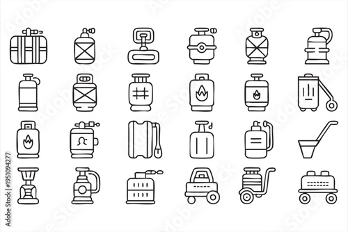 Portable Gas Canister And Fuel Tank Minimal Line Icon Collection