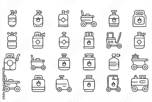 LPG Gas Cylinder And Camping Fuel Equipment Vector Icon Pack