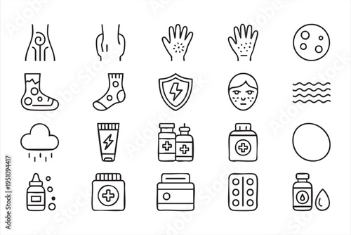 Allergic Reaction And Antihistamine Medicine Minimal Line Icon Collection