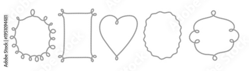Nautical rope borders set and frames in classic sailor style vector illustration. Collection of whimsical braided circles, rectangles and decorative knot elements for marine themes.