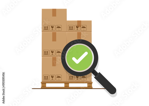 Quality Control Inspection of Cardboard Boxes on Wood Pallet Stock Illustration.