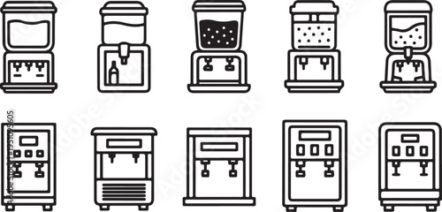 Various water dispenser designs with different features and functionalities. Vector