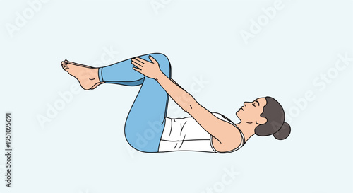 Woman lying on back, hugging knees to chest in a calming stretch