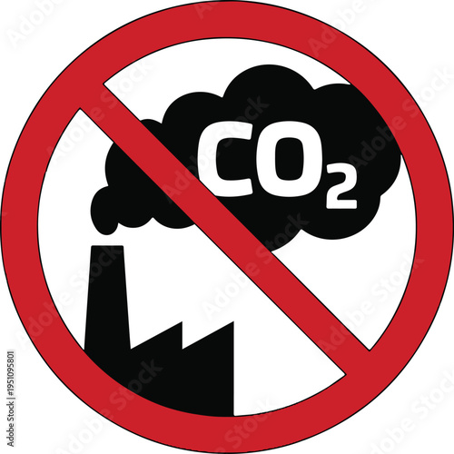 Prohibition symbol indicating no carbon dioxide emissions from industrial smokestacks