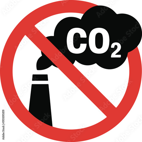 Prohibition symbol for carbon dioxide emissions from industrial chimneys