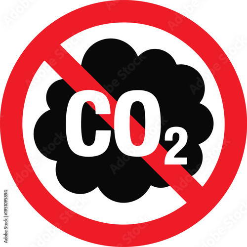 Prohibition symbol for carbon dioxide emissions depicted with a no sign.