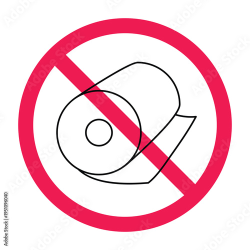 No tissue sign, forbidden sign with toilet paper icon, no wiping sign, do not wipe symbol