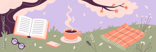 Spring book and coffee outdoor reading set – Perfect for coffee shop branding, literary retreats, or seasonal lifestyle content.