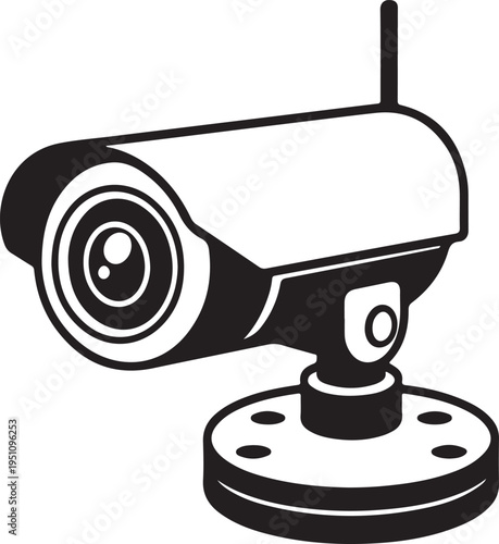 A surveillance camera mounted on a sturdy base for security monitoring