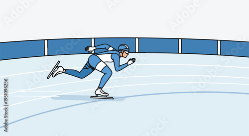Speed skater in blue and white racing suit on a track