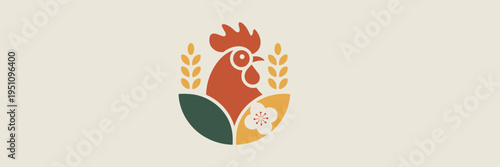 Circular agriculture badge with rooster and wheat – Great for farm-to-table marketing, rural branding, or harvest festivals.