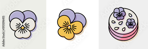 Spring edible flowers icon set – Ideal for culinary trend graphics, gourmet menu designs, or food styling blogs.