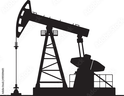 Silhouette of an oil pumpjack operating in an industrial setting