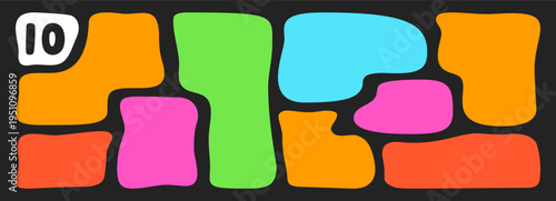 Wavy organic rectangles drawn in bright color.