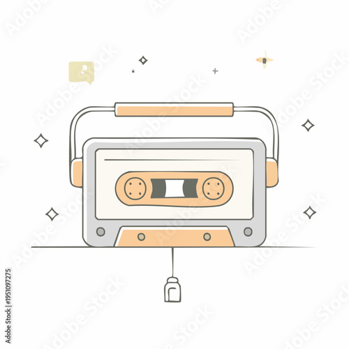 Vintage cassette player with a modern minimalist illustration style
