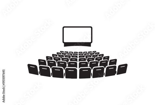 Vector illustration of a cinema auditorium with 36 seats and screen