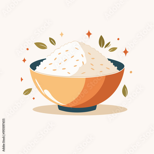 A delicious bowl of rice with leaves and sparks