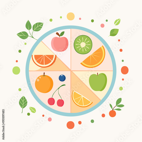 Healthy food and fruits nutrition circle diagram