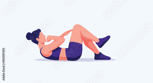 Minimalist illustration of a person doing a crunch exercise on a light blue background