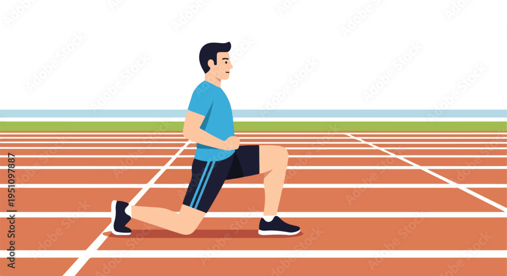 Fototapeta premium Athletic man lunging on a track with green and blue background