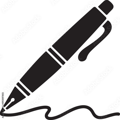 A sleek black pen with ink dripping onto a wavy line below it