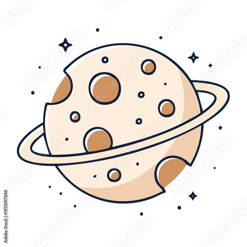 Stylized celestial body with orbiting ring, featuring a playful design for cosmic themes and space exploration visuals, perfect for engaging content