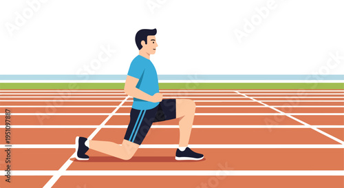 Athletic man lunging on a track with green and blue background