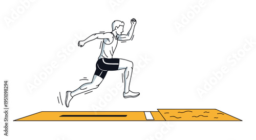 Athlete in mid-leap during a long jump event, captured in a minimalist line art style