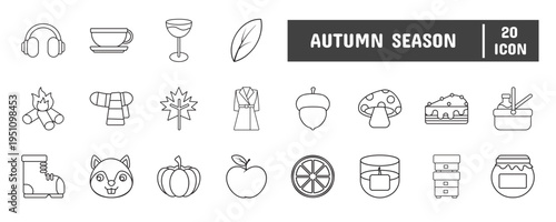 20 Autumn Season Line Icon Illustration Set