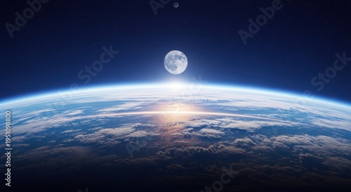 Earth from space with sun and moon alignment