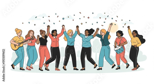 Diverse group of women celebrating together with confetti.