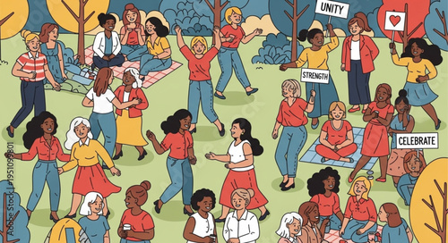 Diverse group of women celebrating together outdoors.