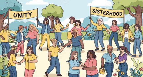 Diverse Group of Women Celebrating Unity and Sisterhood Outdoors.