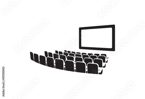 Vector illustration of a cinema auditorium with empty seats and screen