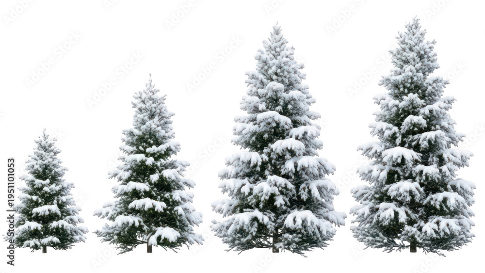 Obraz premium Row of Snow-Covered Fir Trees in Winter Isolated on Transparent Backgr