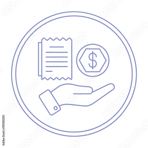 Hand holding receipt and coin symbolizing financial transaction and purchasing