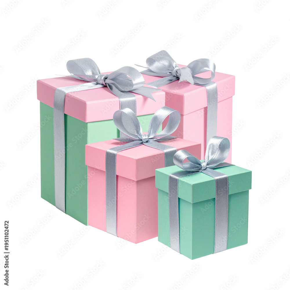 Fototapeta premium A pink gift box tied with a silk ribbon is placed on a white background.