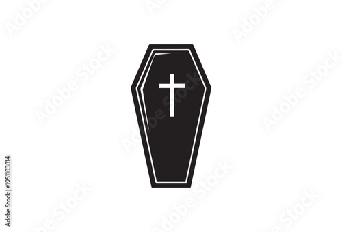Vector black coffin icon with white cross