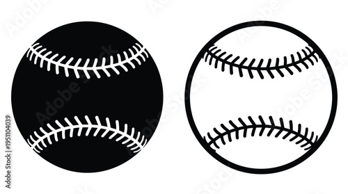 Two baseballs are depicted one solid black and one an outline showing a distinct silhouette