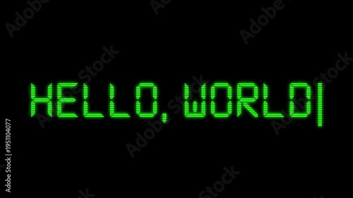 Futuristic cyber neon green digital English hello world text animation video 4k 30fps