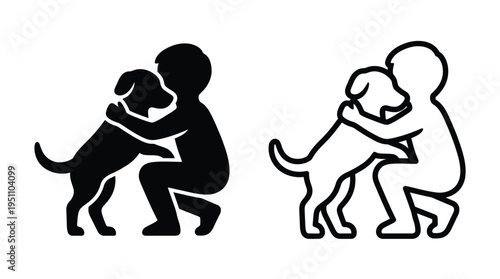 A child embracing a canine companion depicting affection and loyalty a striking silhouette