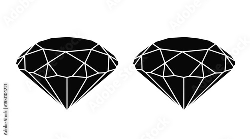 Two faceted diamond shapes are displayed against a white background a striking silhouette