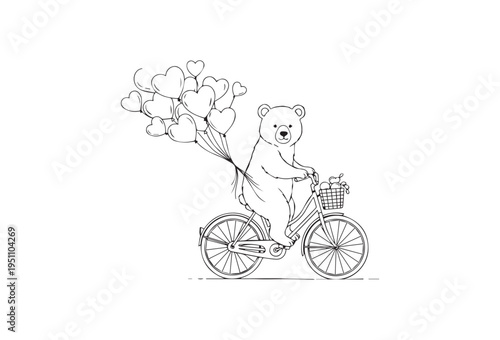 Vector illustration of a bear riding a bicycle with balloons