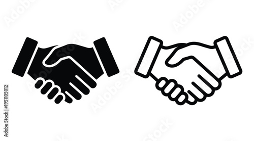 Two contrasting handshakes depicted in black and white one filled one outlined silhouette