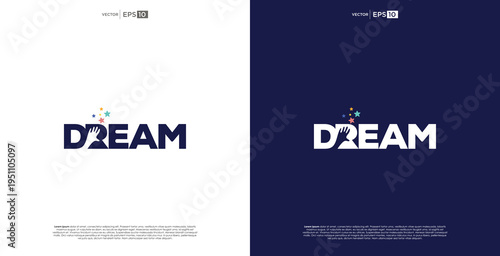 DREAM word mark with colorful sparkling stars abstract logo illustration