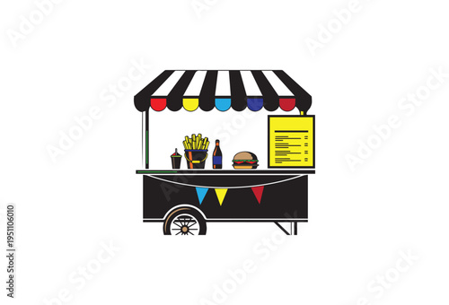 Vector illustration of a food cart with striped awning