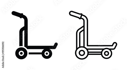 Two depictions of a hand truck one filled and one outlined in a minimalist silhouette